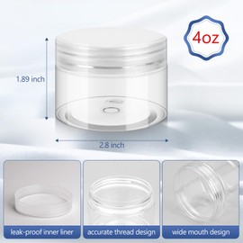 iofficego 4oz Plastic Jars Container with Lids, 10 Pack BPA Free Refillable Cosmetic Jars with Lids Clear Round Small Container for Lotion, Cream, Powders, Makeup, Slime, Honey Jam, Bath Salts, Clear