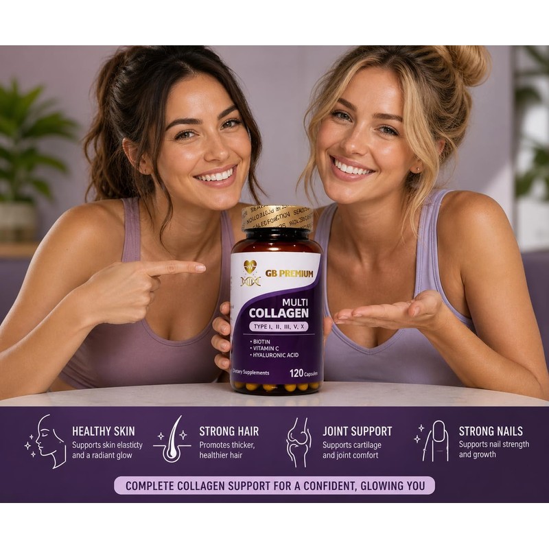 GB Premium Multi Collagen Capsules, Type I, II, III, V