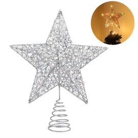 Christmas Tree Topper,12 Inch Christmas Decorations Colorful Lighted Xmas Tree Star for Christmas Tree Ornament Party Decoration (Silver)