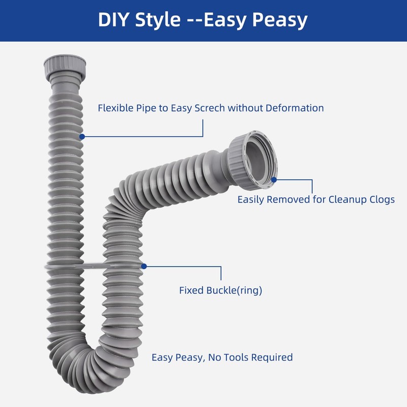 iFealClear 2 Pack P-Trap Drain Pipe, Flexible Sink Drain Pipe