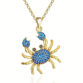 Crab Fashion Women Summer Beach Blue Rhinestone Crab Pendant Necklace Golden Gift New