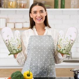 Leinuosen 6 Floral Plant Oven Mitts and Pot Holders Sets Farmhouse Kitchen Towels Absorbent Dish Towels for Cooking Baking Grilling(Multicolor, Spring Flower)
