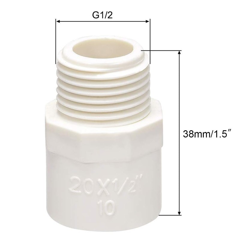 TOP-VIGOR 10Pcs PVC Pipe Fitting, 20mm Slip X G1/2 Male