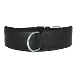 4doggies Black Leather Celtic Embossed Dog Collar For Staffy Staffordshire Bull Terrier Bulldog (12-16 Inch - 1.5 Inch Wide)