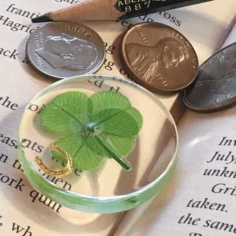 Real Four Leaf Clover Good Luck Pocket Token, Preserved, 1.25”,