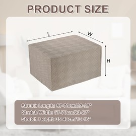 sourcing map Stretch Foot Stool Cover Stripe Square Foot Stool Slipcover with Elastic Furniture Protector for Living Room Bedroom Fit Length 57-70cm / 23"-27", Medium, Khaki