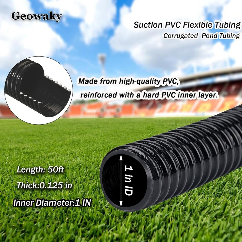 Pond Tubing,1 inch PVC Flexible Pond Hose, Black Corrugated Waterfall
