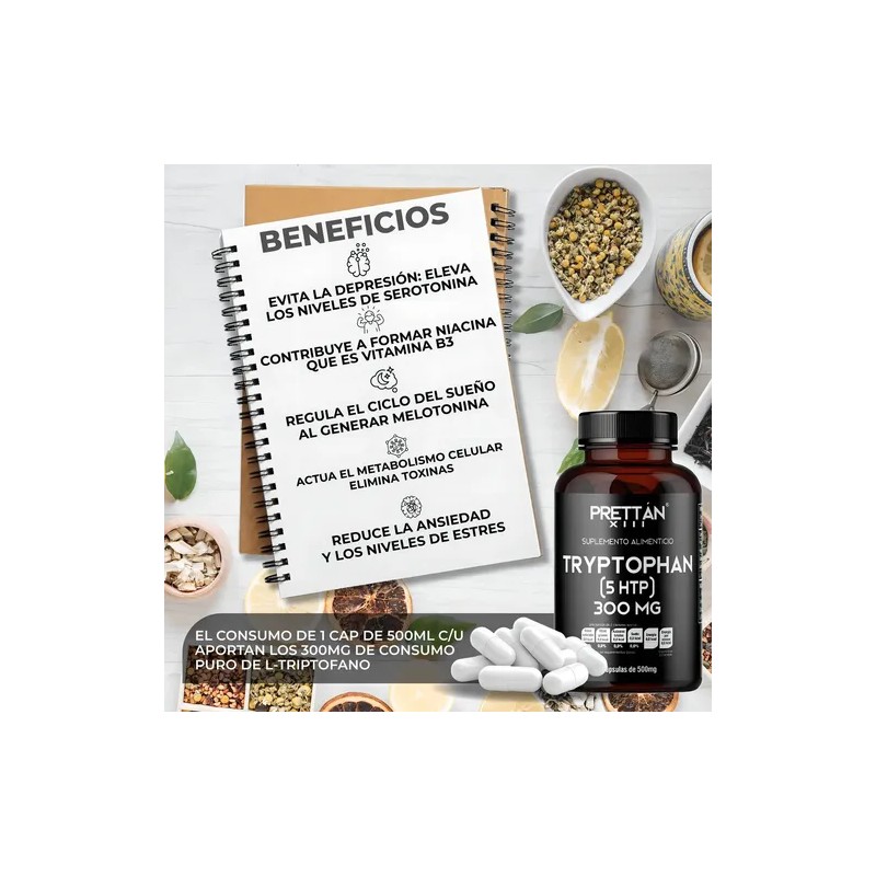 L Triptofano Prettan 5-htp Suplemento 500mg 90 Cápsulas - Sin