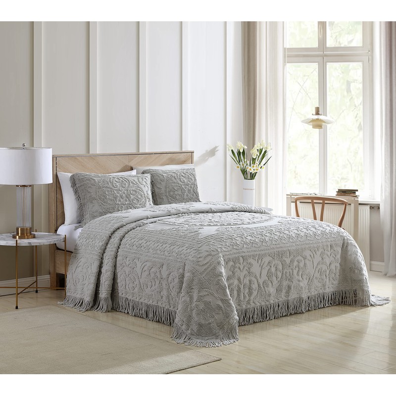 Beatrice Home Fashions Medallion Chenille Bedspread, King Sham, Gray