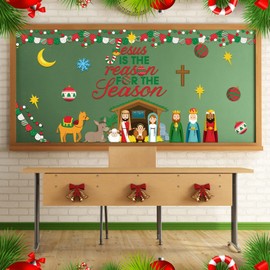 Containlol Christmas Bulletin Board Set Nativity Christian Christmas Large Elk Light Bulbs Classroom Decorations Xmas Cutouts for Winter Holiday School Wall Decor(Jesus is The Reason for The Season)