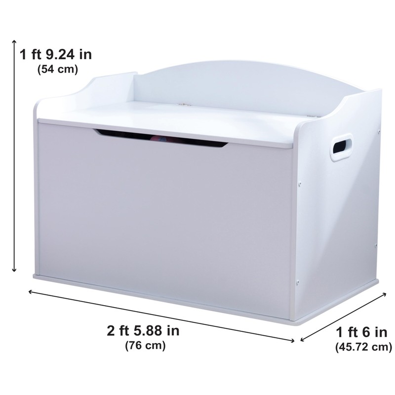 KidKraft Austin Wooden Toy Box/Bench with Safety Hinged Lid, White,