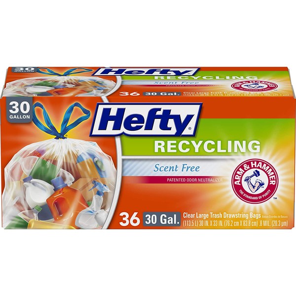Hefty Recycling Bags, Clear, 30 Gallon, 36 Count