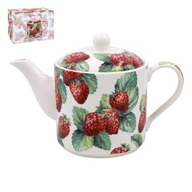 The Leonardo Collection Strawberry Field Tea Pot with Lid | British Designed Tea Pot | Ceramic Pot for Home & Office | Tea Pot for Serving Hot Drinks