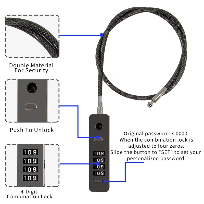 2 Pack Combination Lock 4-Digit Steel Cable Combination Padlock, Diameter