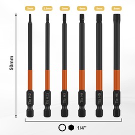 CPROSP Magnetic Screwdriver Bit 1/4 Inch Allen Bit Long 100 mm S2 Hex Shank H2, H2.5, H3, H4, H5, H6, Allen Key Pack of 6