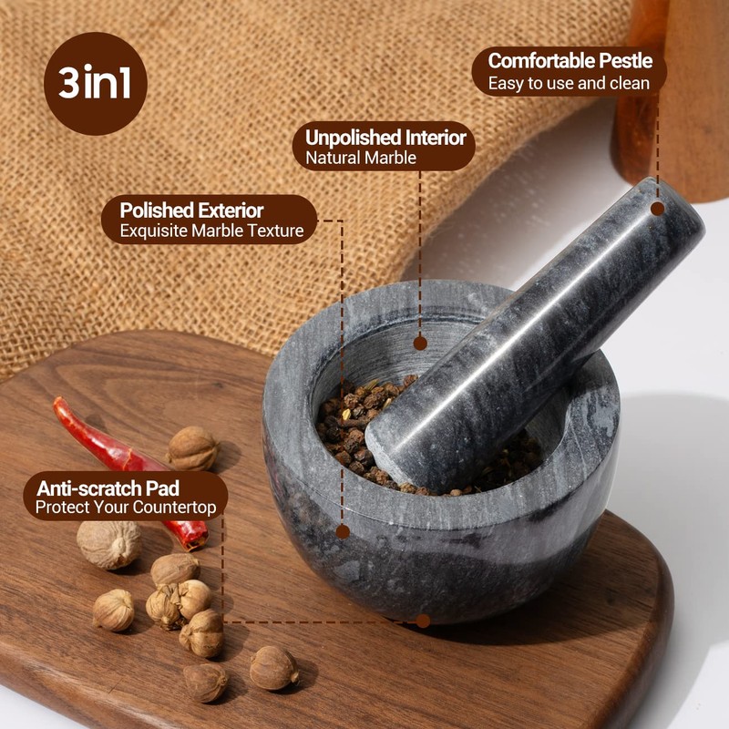 Tera Mortar and Pestle Set Natural Marble Grinder Spice Herb