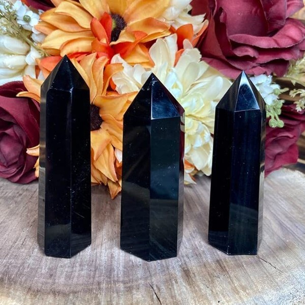 Zenkeeper Premium Grade Black Obisidian Crystal Points Crystal Wands Crystal Tower, for Home Decor/Meditation/Chakra/Reiki (1PC Single Point Black Obisidian, 3-3.5")