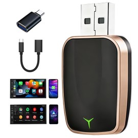 SMHUCOQS Adaptador inalámbrico CarPlay, adaptados 2 en 1 Carplay para Coche Android, Plug and Play Android Auto Adaptador inalámbrico, Convierte Cable a inalámbricos (Dorado​)