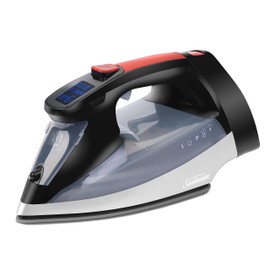 Sunbeam Professional 1700W Digital Steam Iron, 11-Heat Settings, Multi-Color LCD Display Screen, Precision Ironing, Horizontal or Vertical Shot of Stem, 8' Retractable Cord, Black and Red