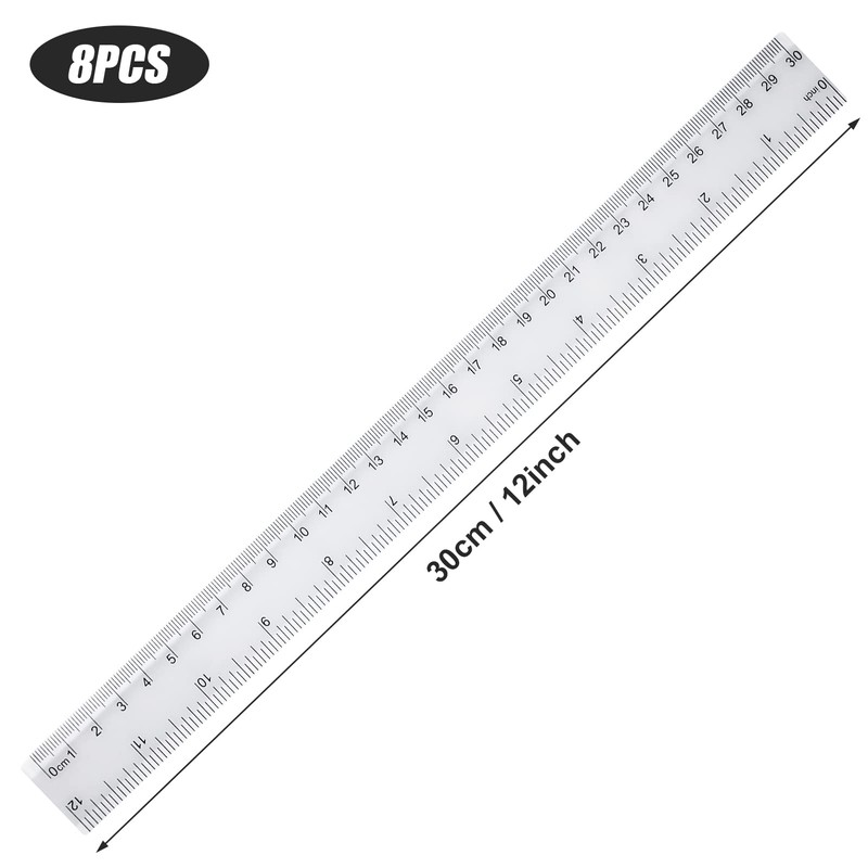 12 Pack Clear Plastic Ruler,Straight Ruler,8 Pack 30cm Ruler, 4