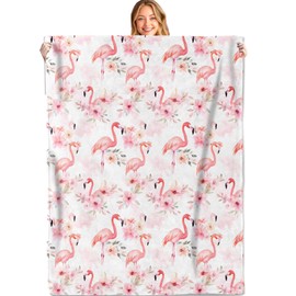 MIEPOS Cute Flamingo and Floral Throw Blanket,40x50in,Soft,Lightweight Flannel,Tropical Flower Blankets - Gifts for Kids Women Girls,for Couch Office Travel,Home Living Room Modern Summer Decor