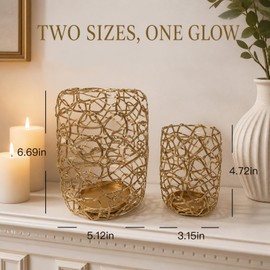 Pillar Candle Holder,Gold Candle Holder Metal Nest Lantern Set 2&3" Candles