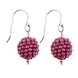 CRYSTALIS Ruby Stone Crochet Beaded Ball Earring Set, Dainty Pair Jewelry for Women, Natural Micro Beads Gemstone, Chakra Healing Crystal, Wardrobe Essential Jewelry, 925 Sterling Silver