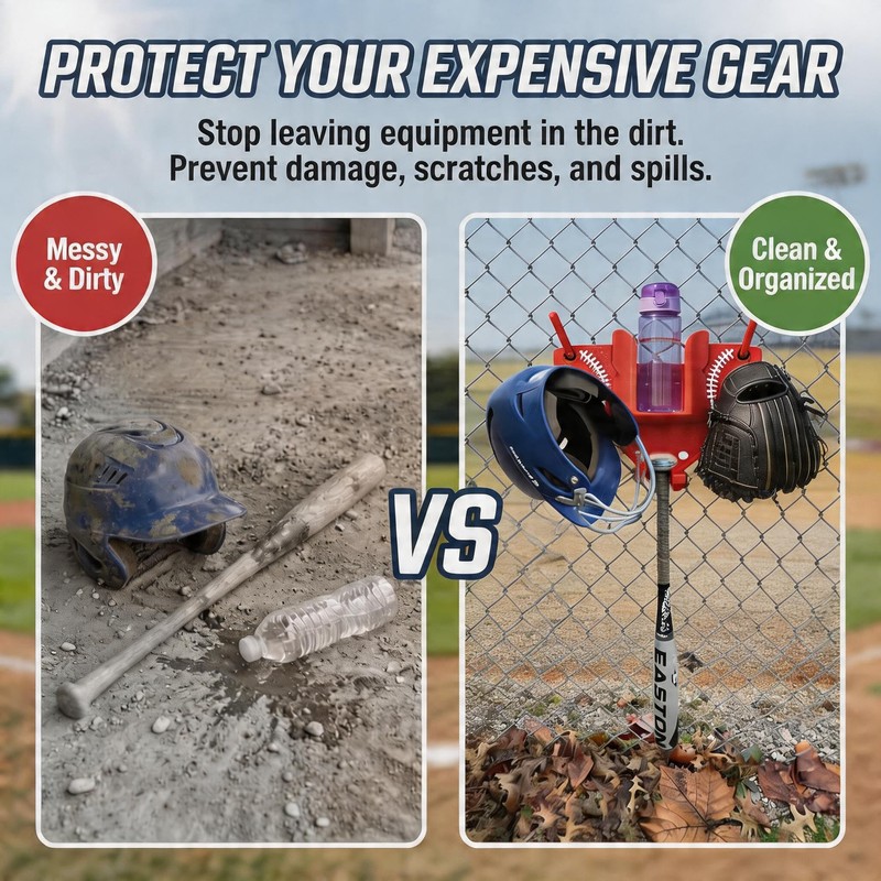 MCNULGUR Baseball Softball Dugout Organizer - Fence-Mounted Hanging Holder for