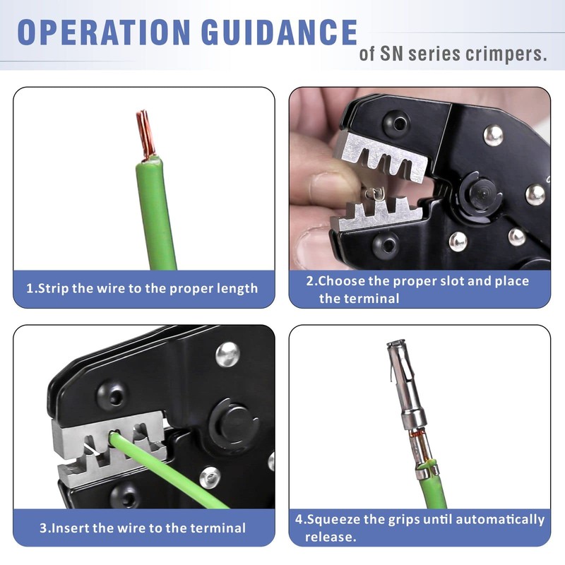 WEKESIGO SN-58B Ratchet Crimper 0.25-1.5mm² AWG24-16 for for XH2.54/2.54/2.8/3.0/3.96/4.8/KF2510 JST,TE,Molex,Dupont