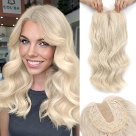 NAYOO Hair Toppers for Women with Thining Hair 16inch Wavy Blonde Hair Toppers Hairpieces for Women 6 * 5.5 Inch Large Base Synthetic Clip In Hair Topper Women's Wiglets(Platinum Blonde)