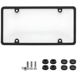 2X JacobsParts Universal License Plate Cover Protector, Clear with Black Plastic Frame, Transparent, Screws and Caps Included
