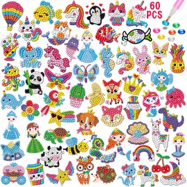 EFNHJF5 60 Pieces Diamond Painting Children's Animals, Diamond Painting Stickers, Craft Set Girls 5 6 7 8 9 10 11 12 Years, Craft Set Children's Toy from 5-12 Years, Birthday Gift for Boys and Girls