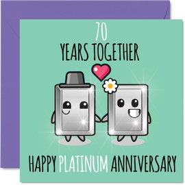 Stuff4 Cute Platinum Anniversary Card for Boyfriend Girlfriend - 70 Years Together - Happy 70th Wedding Anniversary Cards for Women Men, 5.7 x 5.7 Inch Greeting Cards for Seventieth Anniversaries