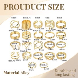 XSDSLS 20-31 Pieces Vintage Knuckle Rings for Women Bohemian Stackable Ring Gold Silver Open Thumb Rings Set Midi Finger Rings Butterfly Heart Finger Ring for Women, Metal, No Gemstone