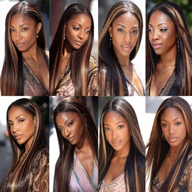 BilltiiWW Highlight Bundles P1B30 Straight Two Tone Black Mixed With #30 Light Brown Straight Bundles Brazilian Hair Weave Soft and Silky for Women 16 18 20 Inch