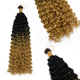 Marlybob Crochet Braids Hair Extension 14 Inch Deep Water Wave Braiding Hair Kinky Curly Afro Jerry Curl Marley Bob Twist Braid Hairpiece Synthetic Hair Extension 1 Bundle Black to Golden