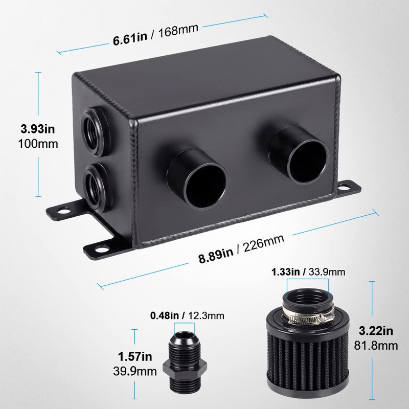 JDMON AN8 1.2L Dual Filter Engine Oil Catch Can Tank,