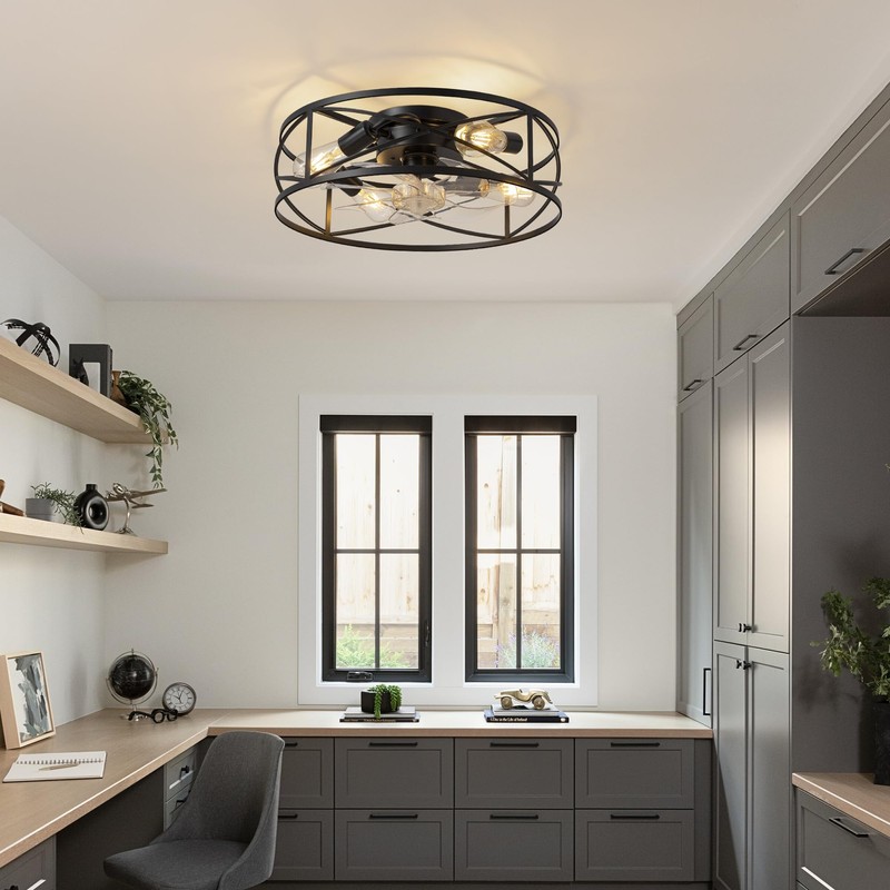 KDG 19.7″ Retro Low Profile LED Ceiling Fans with Light,