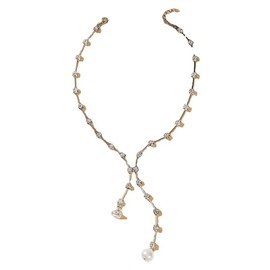 Delicate Crystal Chains Simulate Pearl Necklaces CZ Chains for Women Birthday Wedding Jewelry (A)