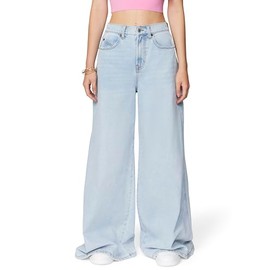 florence by mills Women's Total Softie Denim Wide Leg Jeans, Light Wash, 14