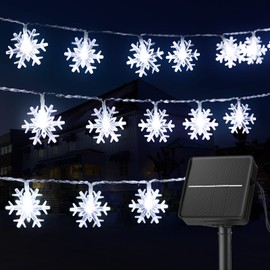 Solar Christmas Snowflake String Lights 100 Led 32.9 Feet Outdoor Waterproof Fairy Lights with 8 Lighting Modes for Wedding, Party, Tree, Room, Garden, Patio, Yard, Home(Pure White)