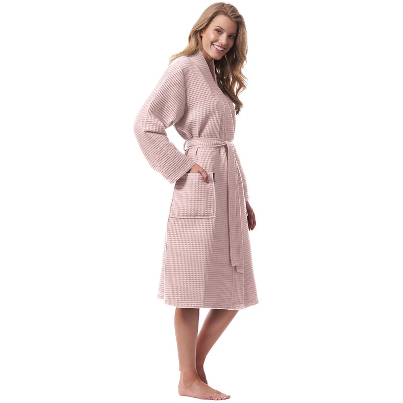 Morgenstern Women's Lightweight Bathrobe, 100% Cotton, Waffle Pique, pink