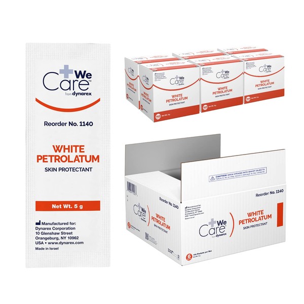 Dynarex White Petrolatum, Petroleum Jelly for Dry or Cracked Skin, Soothing White Petroleum Jelly for Minor Skin Irritations, 5g Foil Packets, 1 Case of 864 Petroleum Jelly Packets (6 Boxes of 144)