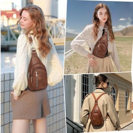 Travistar Chest Bag Women's Sling Bag Men's 2 in 1 Backpack Women's Small with 2 Removable Shoulder Straps, PU Leather Crossbody Bag Women's Shoulder Bag Handbag Shoulder Bag Anti-Theft, Apricot grey