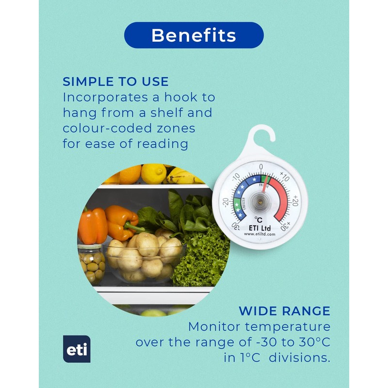 Fridge Or Freezer Thermometer 52 mm Dial, Colour Coded Zones.