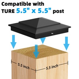 Toscoco 6" x 6" Aluminum Pyramid Post Caps Fits Actual 5.5" x 5.5" Wood Posts, 2-Pack Unbreakable Fence Post Caps for Cedar Fences Decks Mailbox Posts, Dual Layer Black Powder Coating