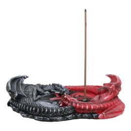 Auspicious Infinity Red And Black Unity Dragons Decorative Incense Burner Holder