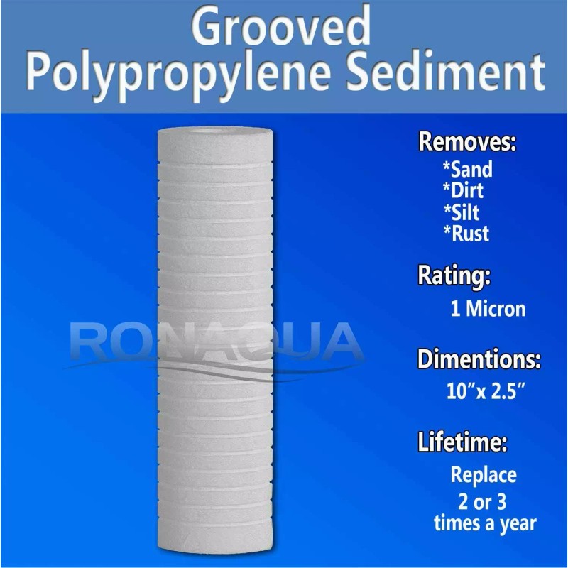Ronaqua 6 Pack Grooved Sediment 1 Micron Water Filters Cartridge
