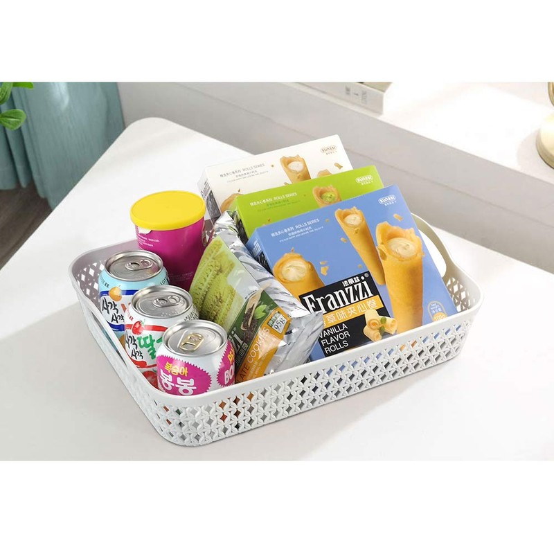 6 Packs Large Plastic Storage Tray Baskets with Handles for