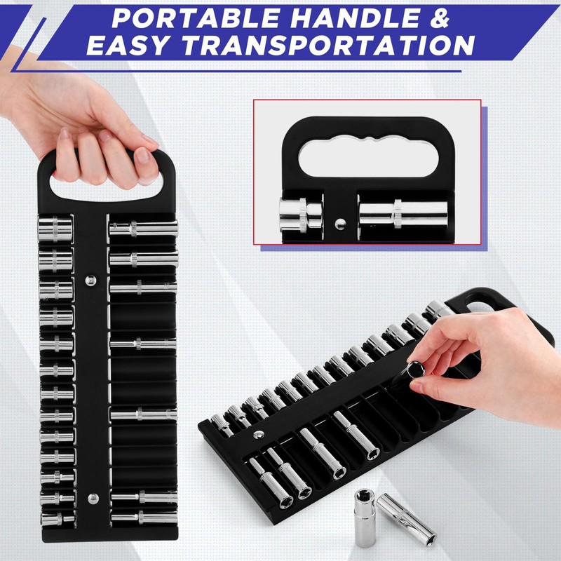 Datanly 6 Pcs Magnetic Socket Organizer Holder Case Rail Rack